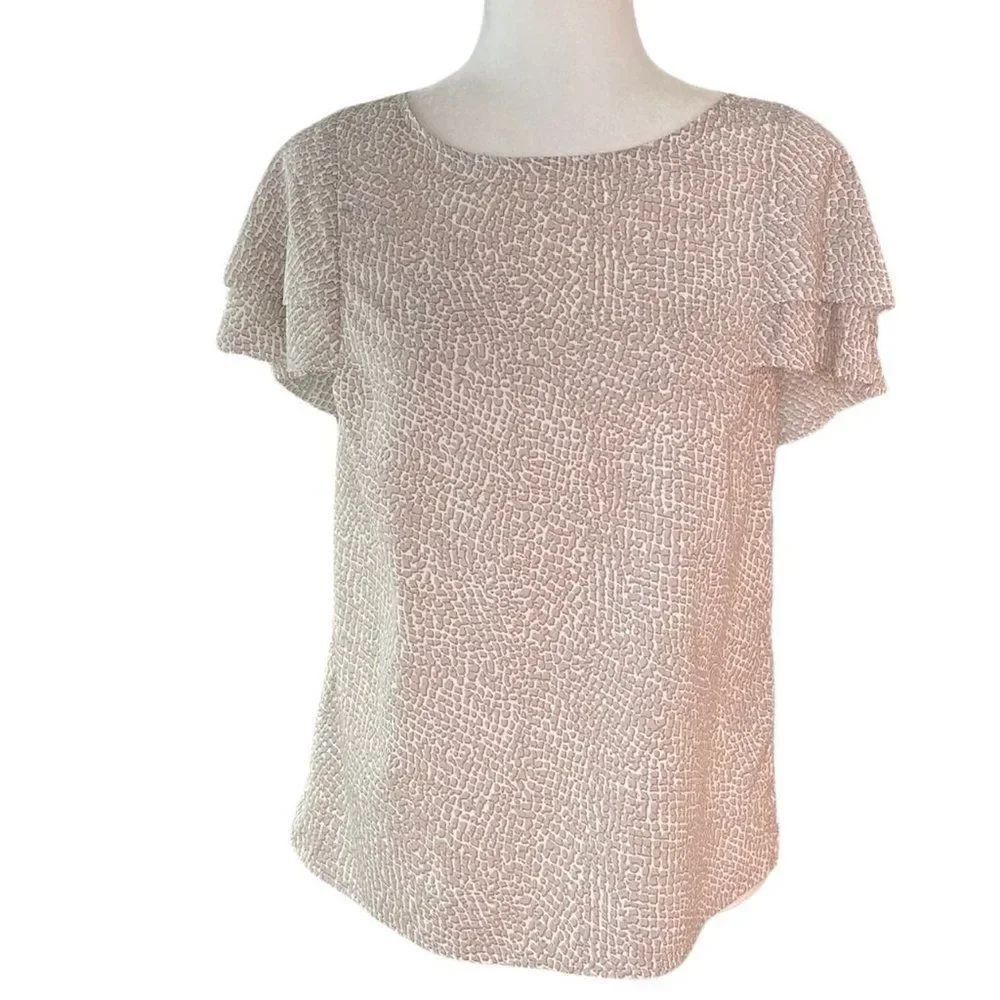 Banana Republic White Tan Short Sleeve Top SZ XS
